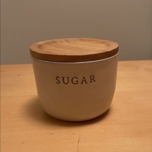Stoneware Sugar Cellar w/Wood Lid
